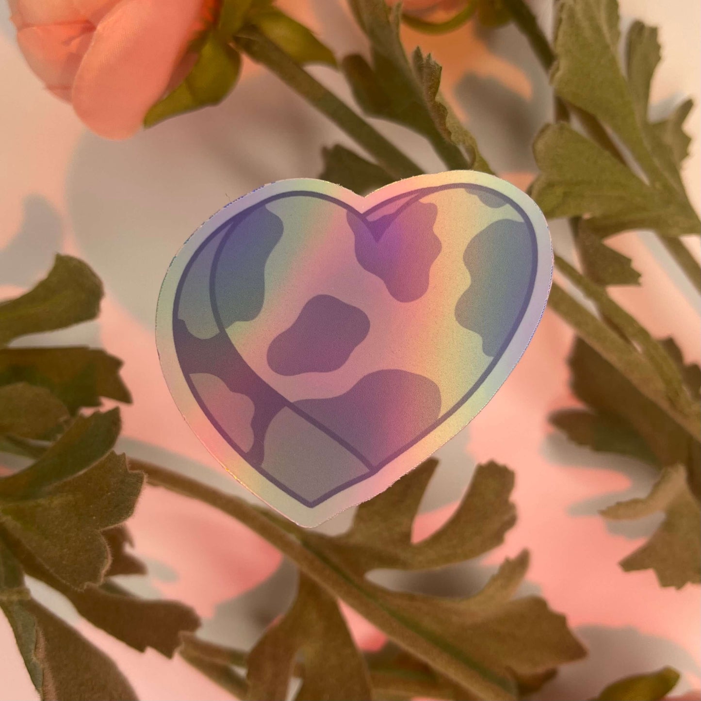 holographic cow print heart sticker